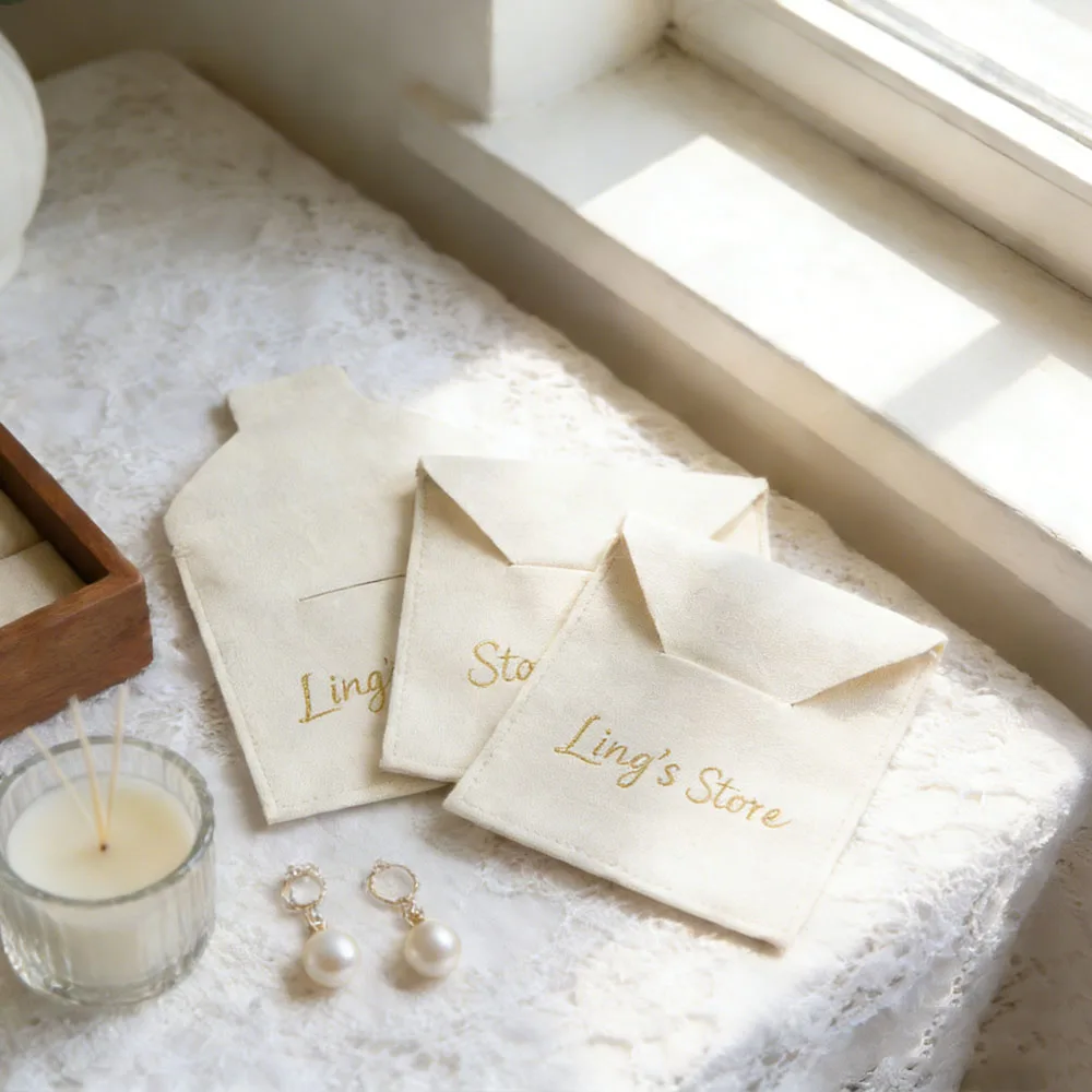 

100-Pack Ivory Microfiber Jewelry Gift Bag Ring Earring Bracelet Wedding Organazer Perfume Oil Soap Aromatherapy Envelope Pouch