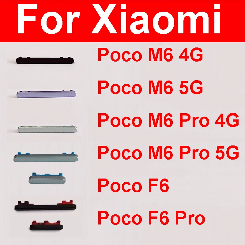 Power Volume Buttons For Xiaomi Poco M6 F6 Pro 4G 5G On Off Power Volume Audio Small Side Keys Replacement Repair Parts
