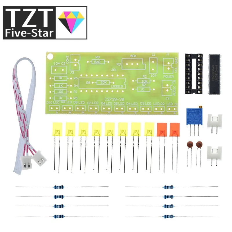 TZT 1/3 Stück Lustiger 10-Stufen-Audiopegel-Anzeiger LM3915 DIY-Kit Elektronische Audio-Anzeigesuite – Detail 2
