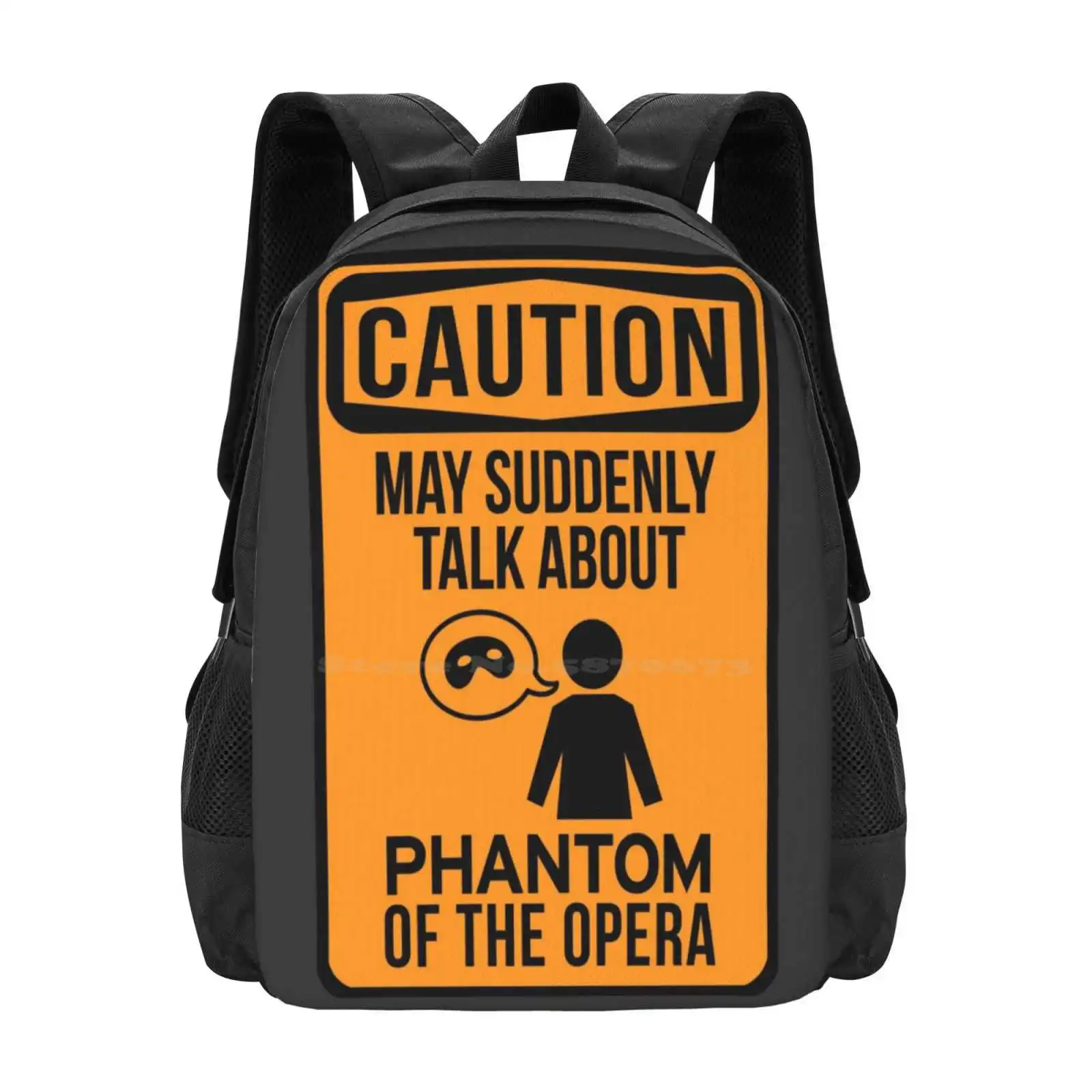 Phan Warning 3D Print Design Mochila para Estudante, Fantasma da Ópera, Gaston leroux, Dia dos Adultos, Broadway, Poto Musicals