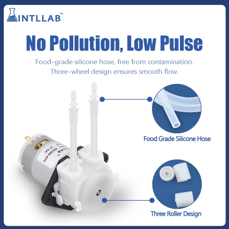 Peristaltic Pump 12V DC with Adjustable Speed for Laboratory Liquid Handling in Chemical Analysis.