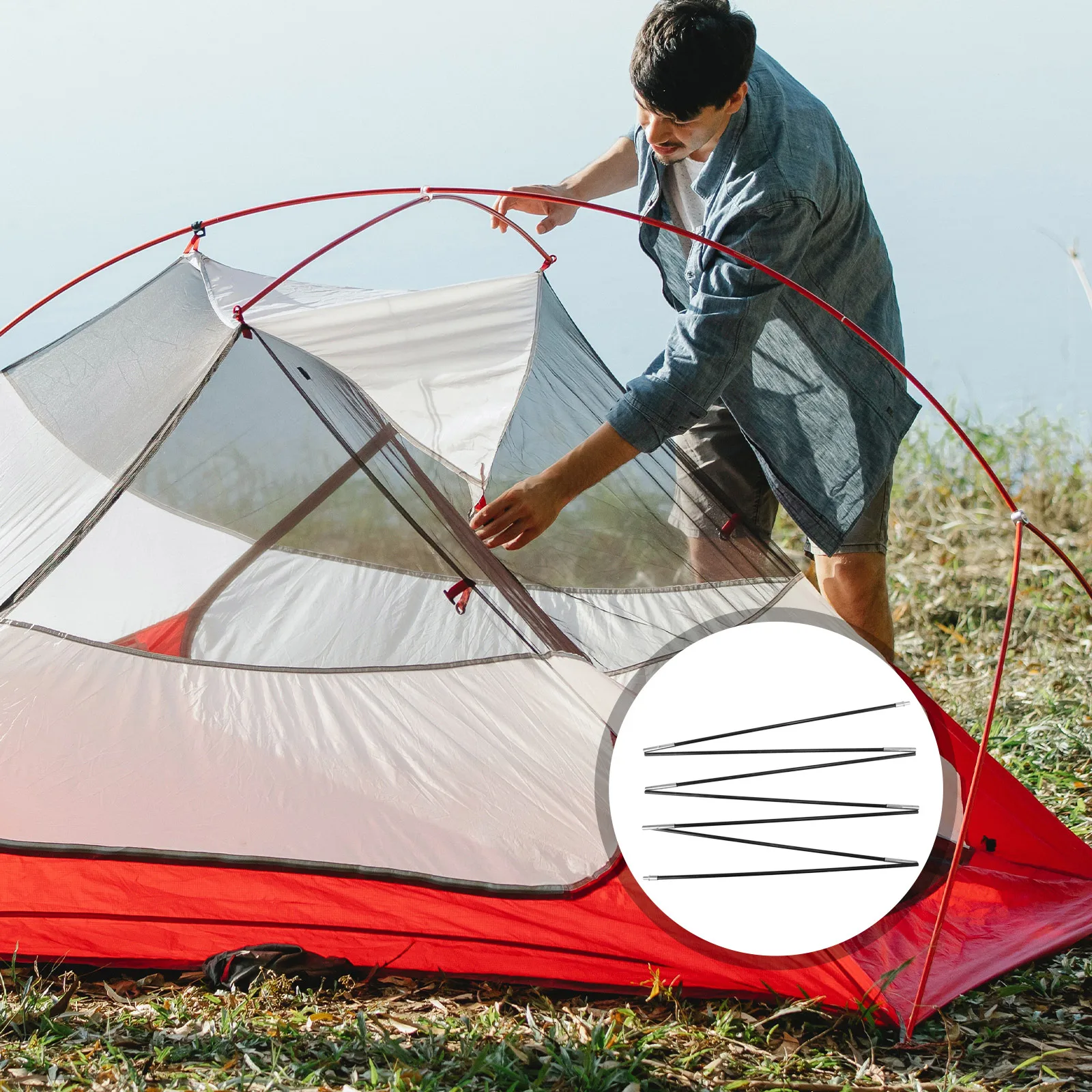 

2pcs Fiberglass Poles 3.3m Replacement Rods Fiberglass Tent Pole Kit Camping Travel Tarp Pole Kit Support Supply