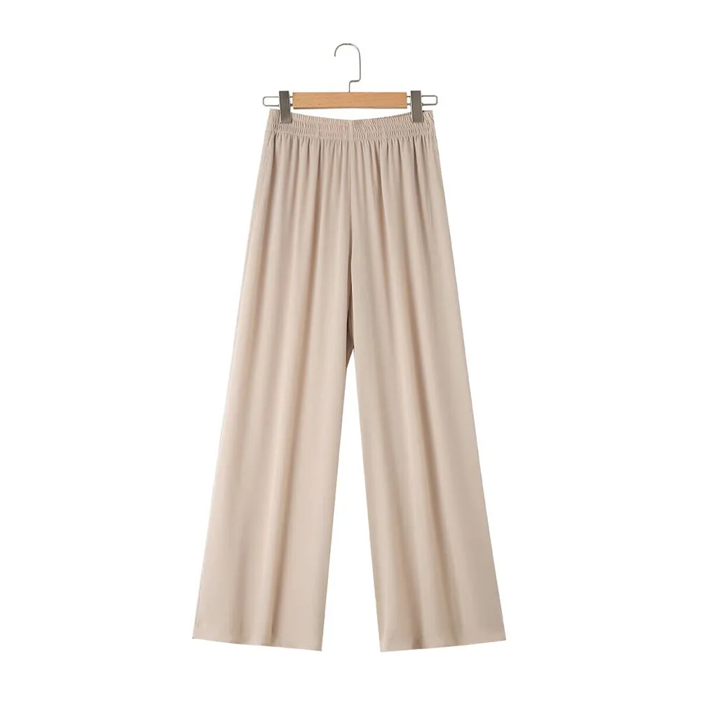 

Autumn new women's commuter comfortable fashion temperament sweet Joker elastic waist pleated wide leg pants.
