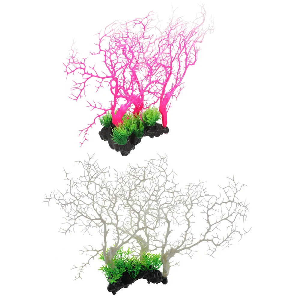 

2 Pcs Coral Tree Decoration White Red Artificial Aquarium nament Plastic Fish Tank Underwater Decor L scaping Scenery