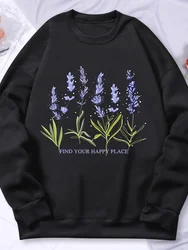 Beautiful Of Lavender Printing Women Hoodie Street Fleece Hoody Crew Neck Autumn Sweatshirt Hip Hop Oversize Clothing Female