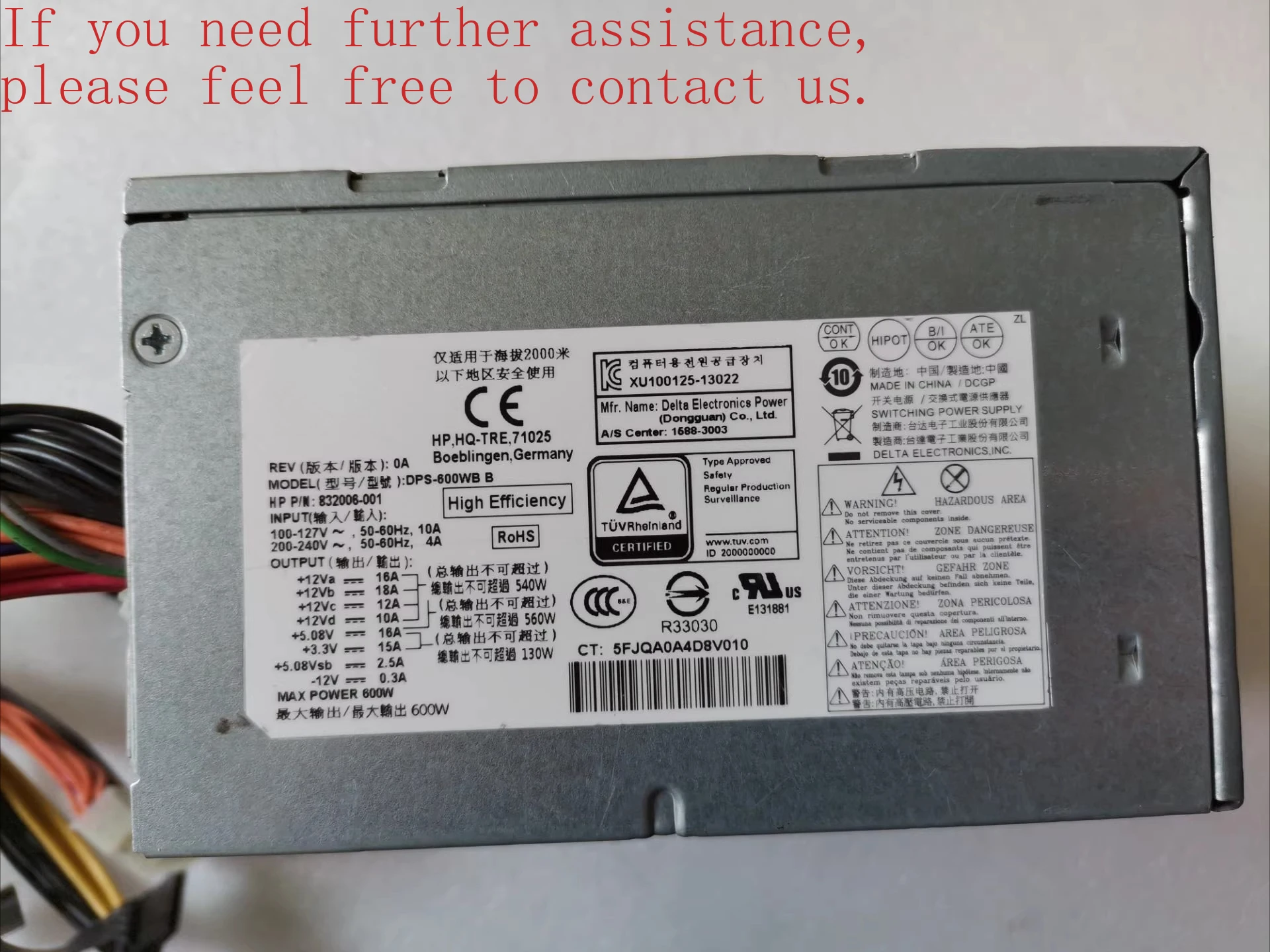 

600W Power Supply For HP Phoenix 832006-003 833186-002 DPS-600WB B (Store ID 00358)