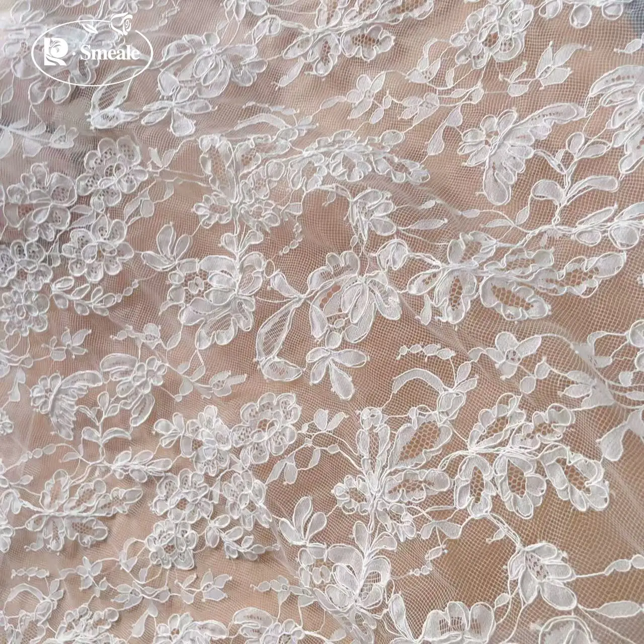 3 x 1,5 m NEUER handgefertigter Kordel-Stickerei-Wimpernspitzenstoff für Hochzeitskleider, DIY-Nähstoff, weißer afrikanischer Stoff als Meterware – Detail 5