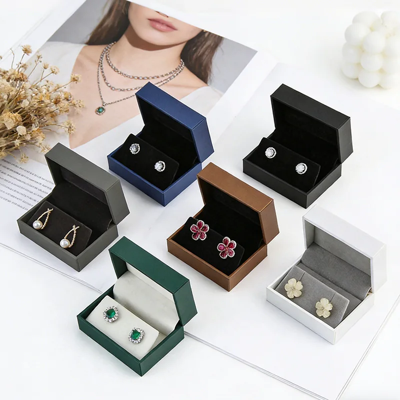 Leatherette Paper Earring Box Soft Velvet Lined Jewelry Display Case for K Gold Pearl Diamond Earrings Gift Packaging