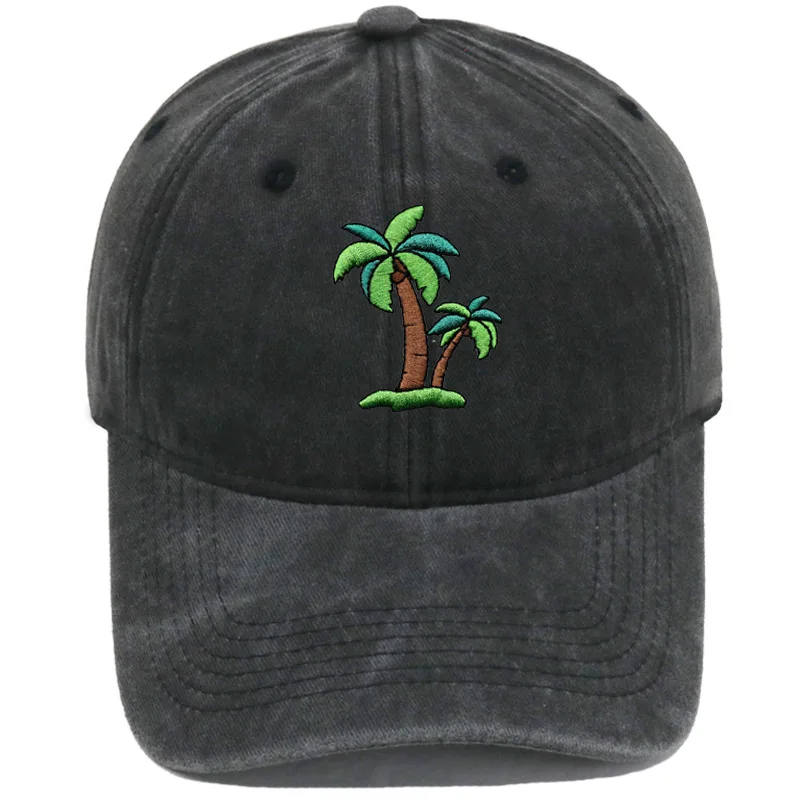 Washed Baseball Cap Tropical Palm Tree Embroidery Vintage Dad Hat Adjustable Unisex Casual Sun Hat for Beach Outdoor Streetwear