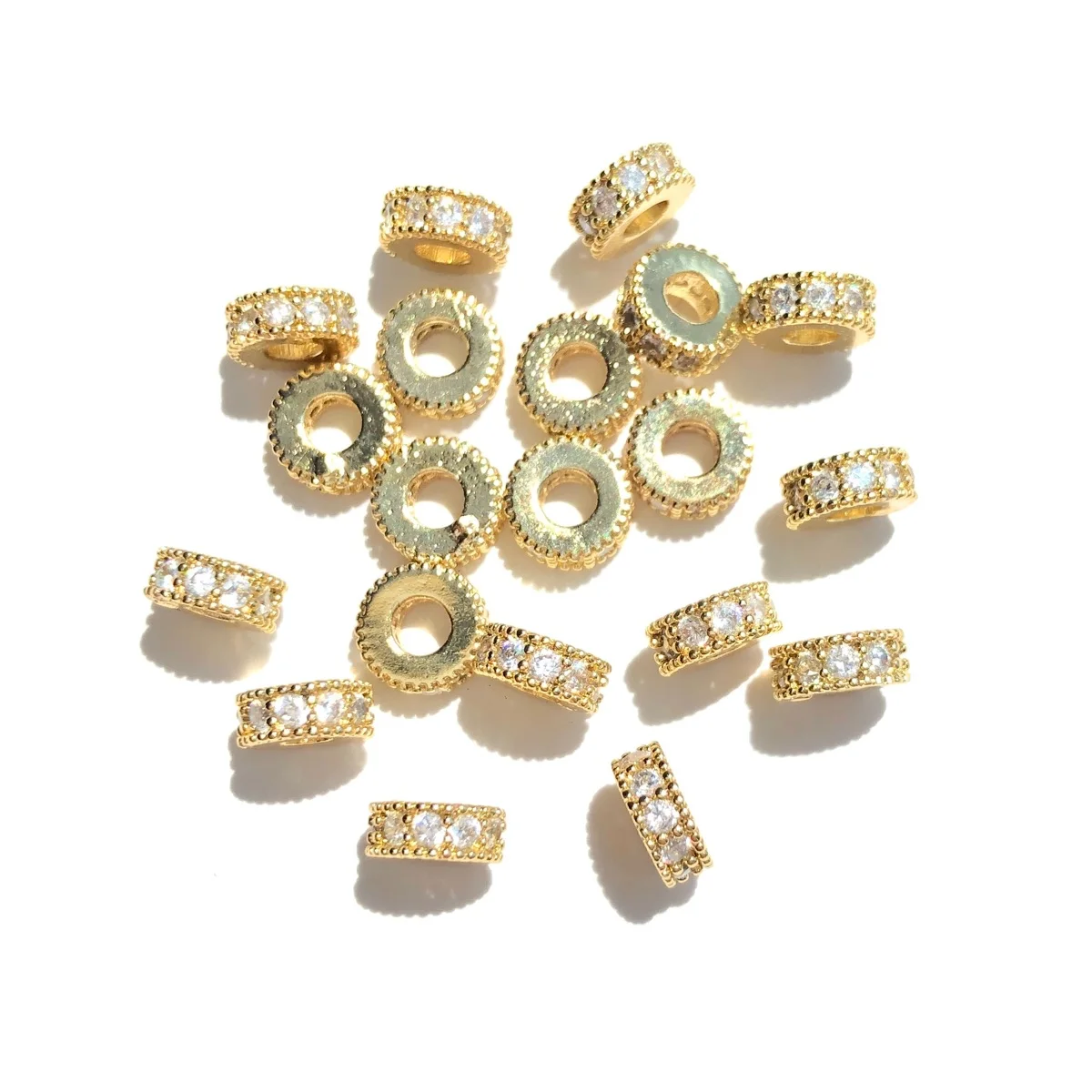 20pcs Zirconia Pave Small Size Wheel Spacer Bling Rondelle Beads for Bracelet Necklaces Earring Waist Jewelry Findings Wholesale