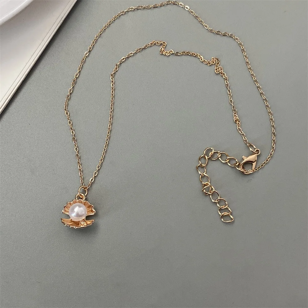 Golden Color Starfish Shell Conch Pendant Necklace Link Chain Gift Neck Jewelry Gift for Beach See Necklace image 3