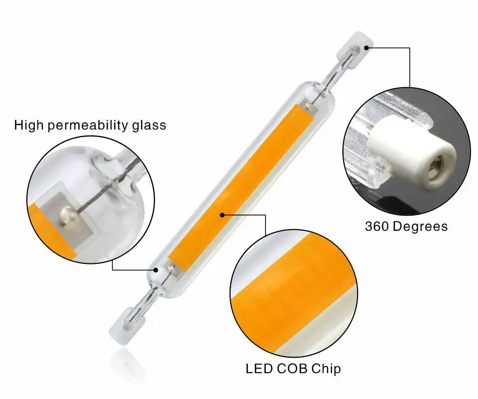 R7S LED Tube J78 J118 15W 30W AC 110V 220V COB Bulb Light Lamp Glass Tube 78mm 118mm White  230V 240V Home Replace Halogen Lamp