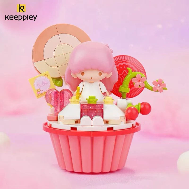 New Keeppley Sanrio Building Block Kuromi Gemini Hellokitty Cartoon Ice Cream Cake Decoration Model Children\'s Toy Birthday Gift