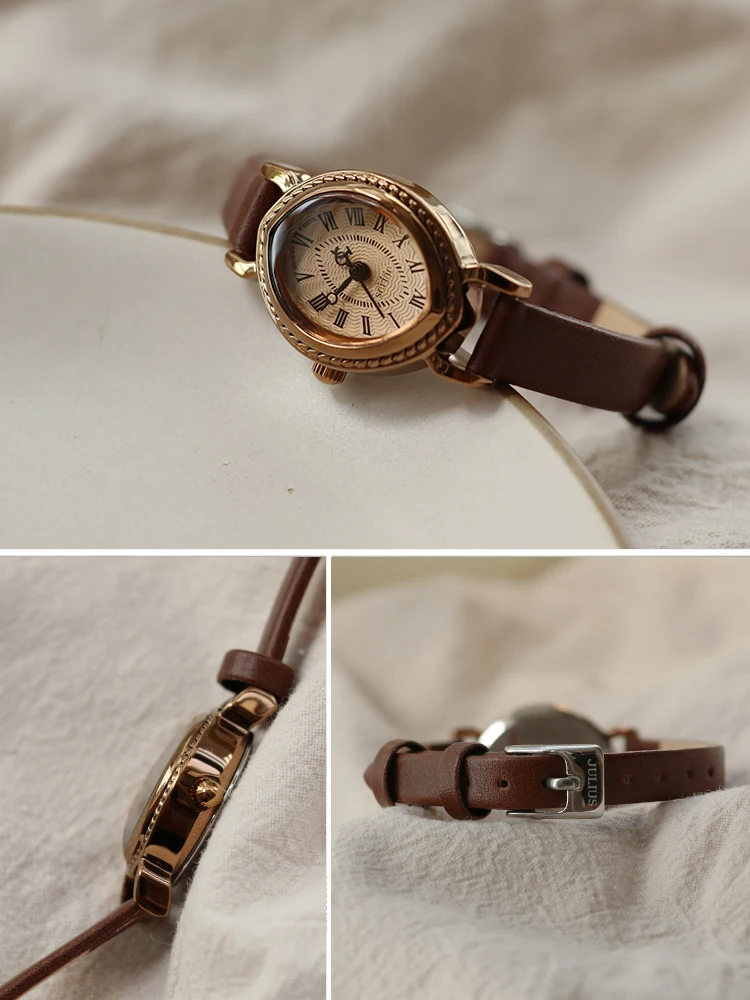 Vintage Leather Women Watches Brown Retro Roma Dial Quartz Ladies Quartz Watch Leather Thin Band Small Dial Relogio Feminino