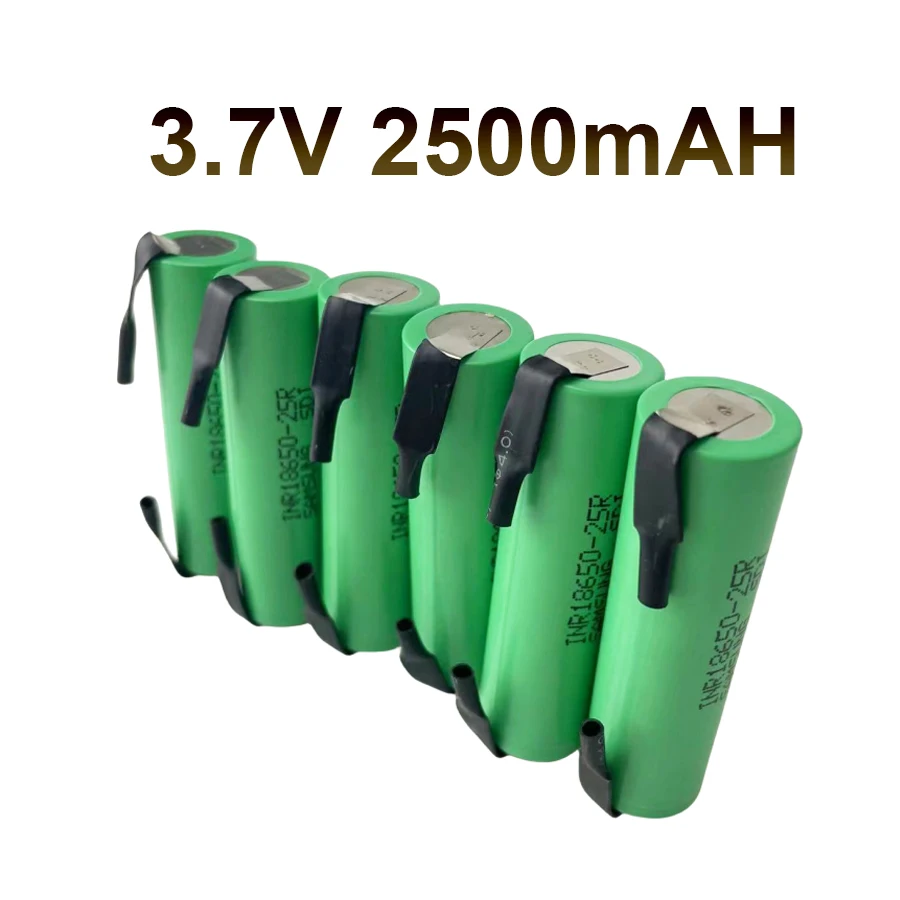 New 18650 2500mAh Rechargeable Battery 3.7V INR18650 25R High Current Power Battery Screwdriver Tool Soldered Nickel