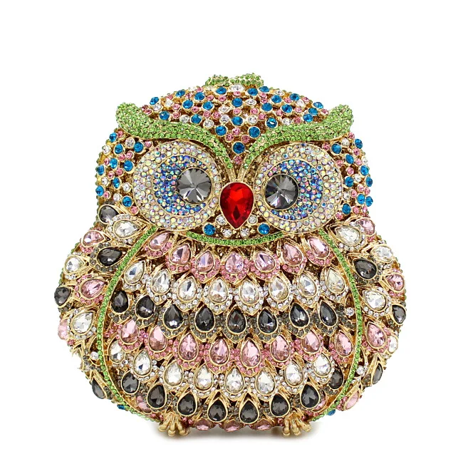 

Hot-Selling Mother Day Gift Cute Owl Shape Hollow Crystal Rhinestone Diamond Hand Evening Bag for Women