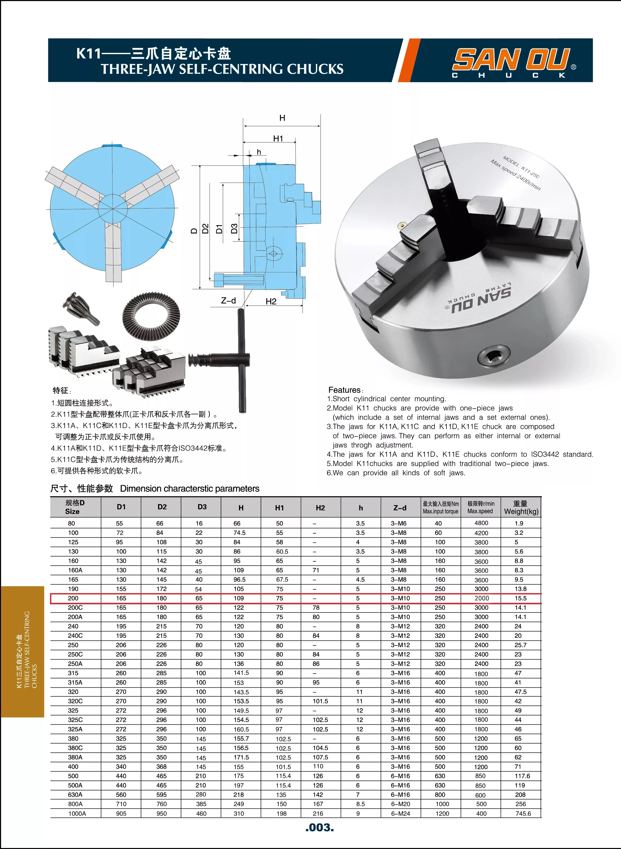 Mandril de torno K11-200 8 polegadas 200mm Mandril autocentrante marca SANOU para mini torno