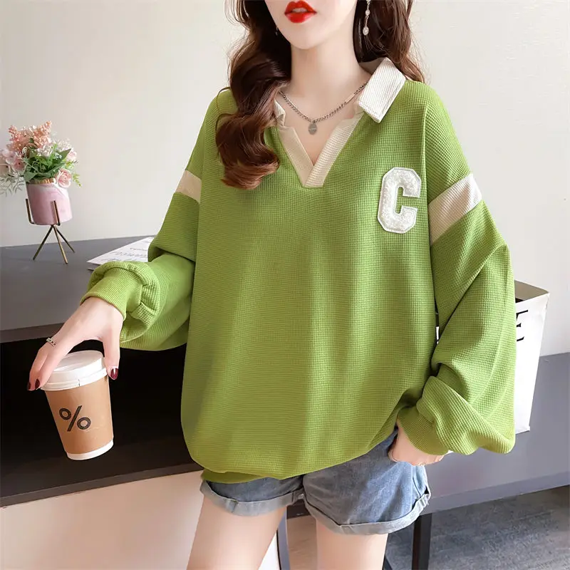 Autumn and Winter Women\'s Pullover Turn Down Collar Patchwork Embroidery Fashion Casual Elegant Commuter Long Sleeve Hoodies