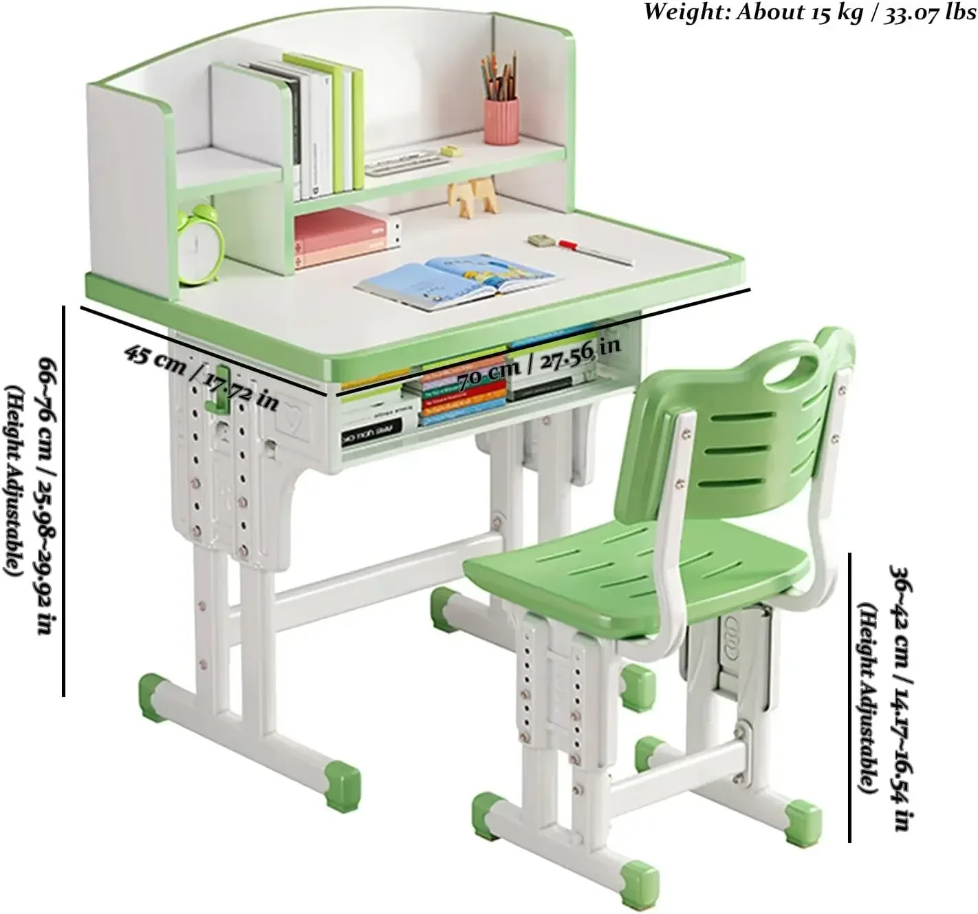 Chair Sets, Kids' Desks Chair, Height Adjustable Ergonomic Children Study Desk Table Computer Workstation with Large