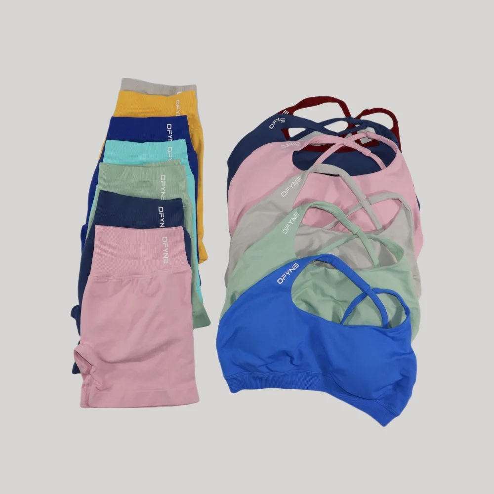 Dfyne Seamless Yoga Set Impact Shorts Set Workout Scrunch Shorts Sets Sports Bra Scrunch Shorts Fitness Clothes Gym Suit