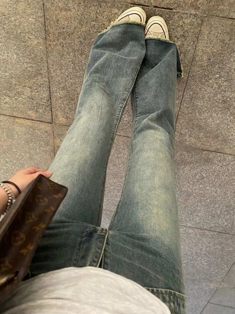 

High Waist Bell Bottom Jeans Women's Slim Fit Casual Summer New Style American Hot Girl Design Jeans Frayed Hem Floor-Length