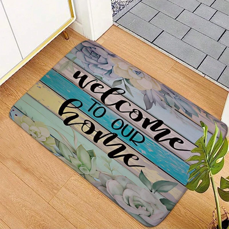 Floor Patterned Home Welcome Letter Print Door Mat Absorbent Quick-Drying Non-Slip Entrance Carpet For Living Room Bedroom Rug