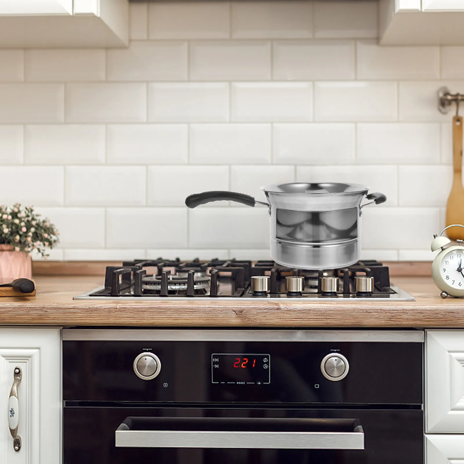 1Set Multifunctional Stainless Steel Kitchen Pot Small Braised Chicken Soup Saucepan Fryer Pot with Lid Basket Handle for Home