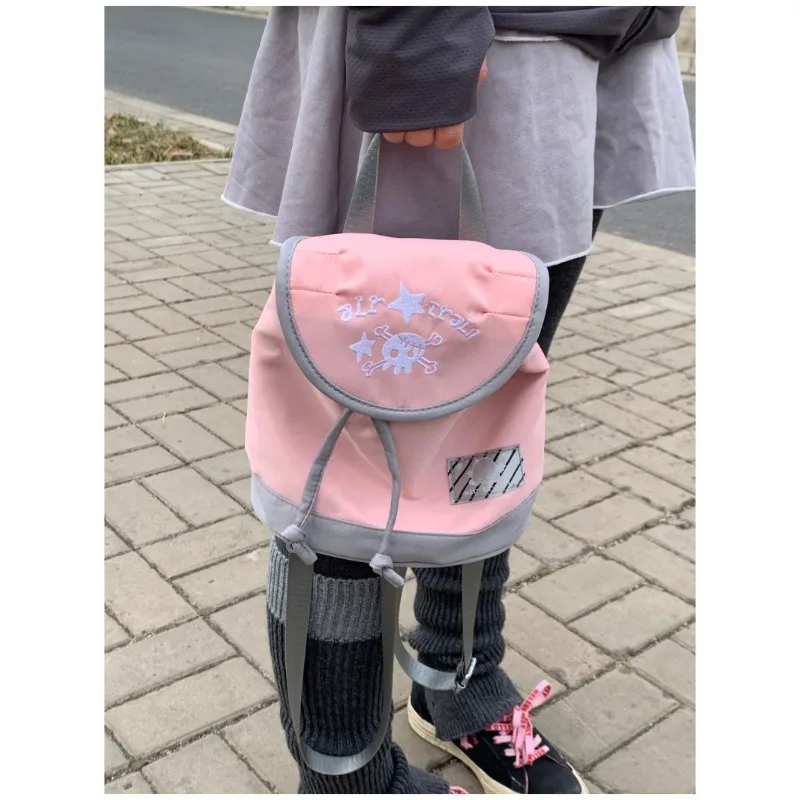 

Pink Skeleton Bone Embroidered Fashion Backpack Mini Embroidered Punk Cute Backpack Fashion Contrast Versatile Shoulder Bag Gift