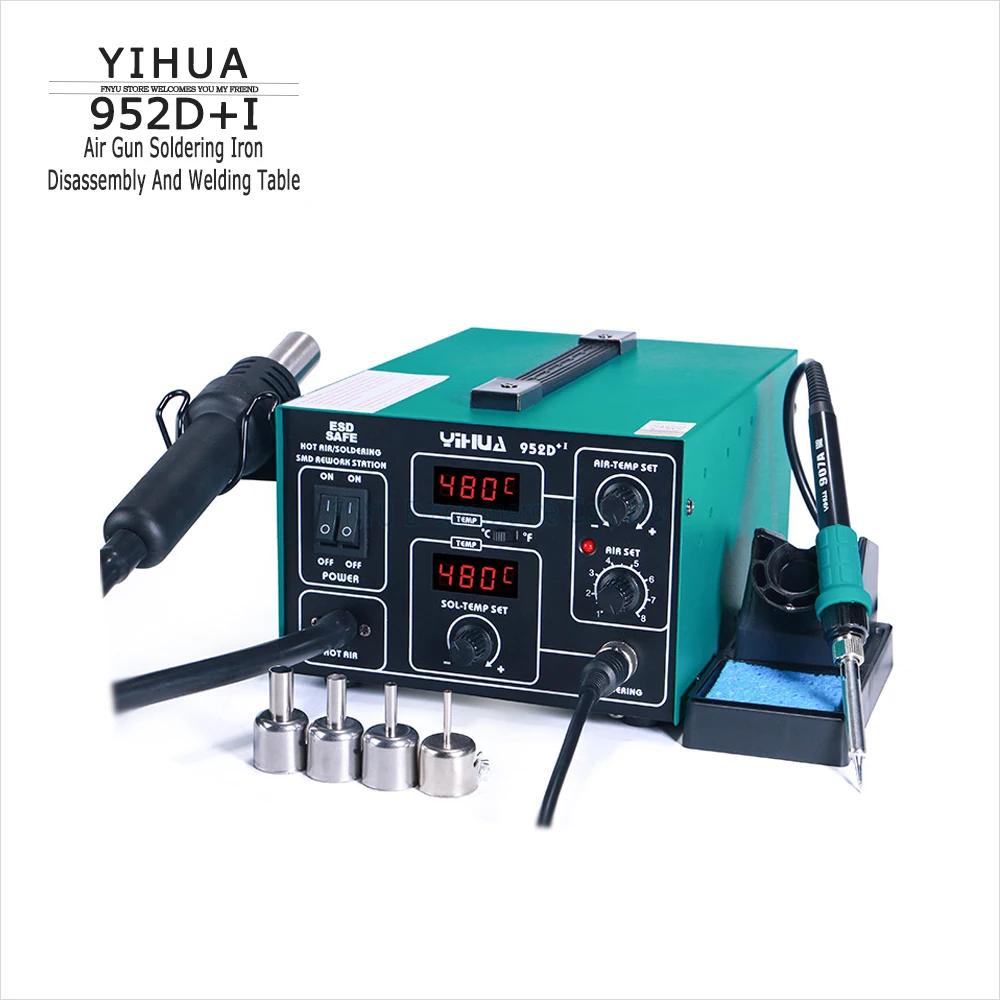 YIHUA 952D+I Hot Air Gun Soldering Iron 2 in 1 Disassembly Welding Station LED Display SMD Constant Temperature Rework Station