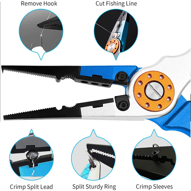 칼집 및 랜야드 달린 알루미늄 편조 가위, 분할 링 펜치, 물고기 거치대