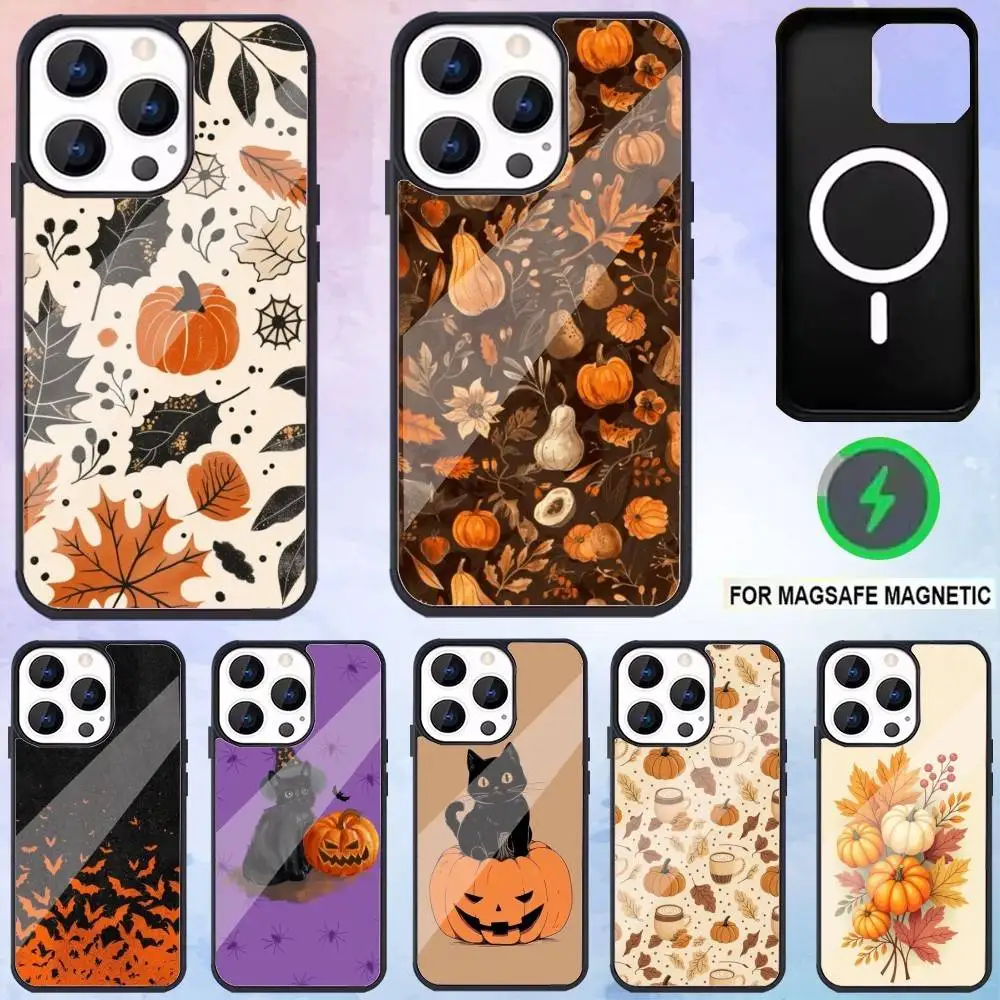 

Чехол для телефона с тыквой и осенними листьями для iPhone 17,16,15,14,13,12,11 Plus, Pro Max, магнитная беспроводная зарядка Magsafe