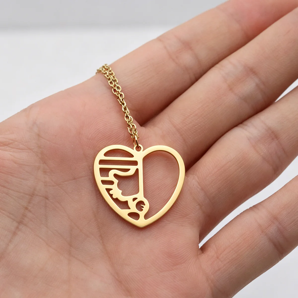Todorova Art Cat Heart Jewelry Stainless Steel Love Half Heart Kitten Animal Pendant Necklace Party Gift for Women