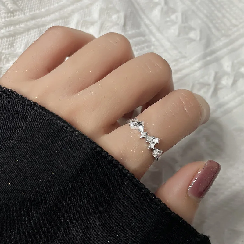 PANJBJ 925 Sterling Silber Vierzackiger Stern Glänzender Zirkon-Ring Hochwertiger Personalisierter Verstellbarer Schmuck – Detail 19