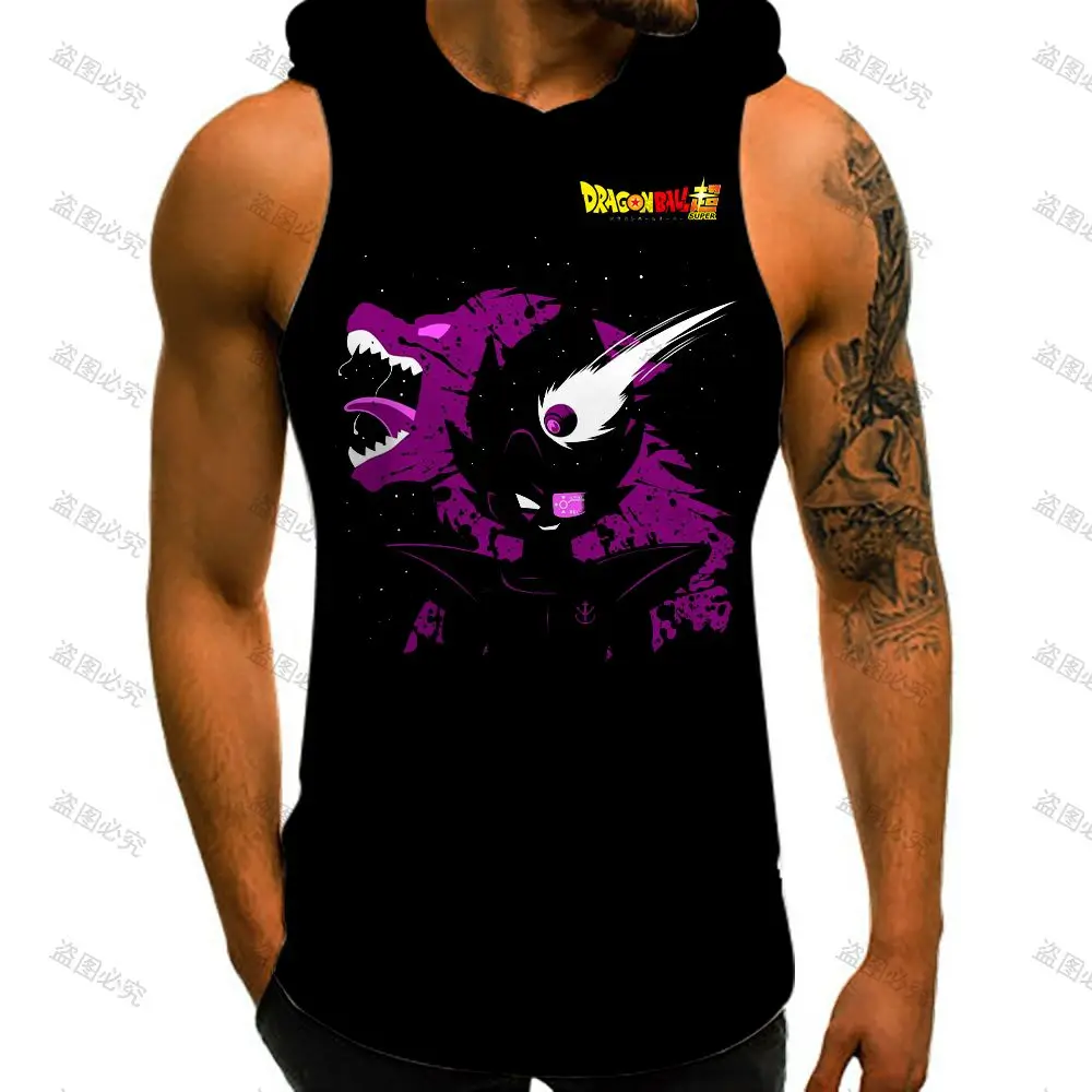 Hooded T-shirt Y2k Clothes Dragon Ball Z Bodybuilding High Street Sleeveless Shirt Man Gym Summer Anime Streetwear Super Saiyan