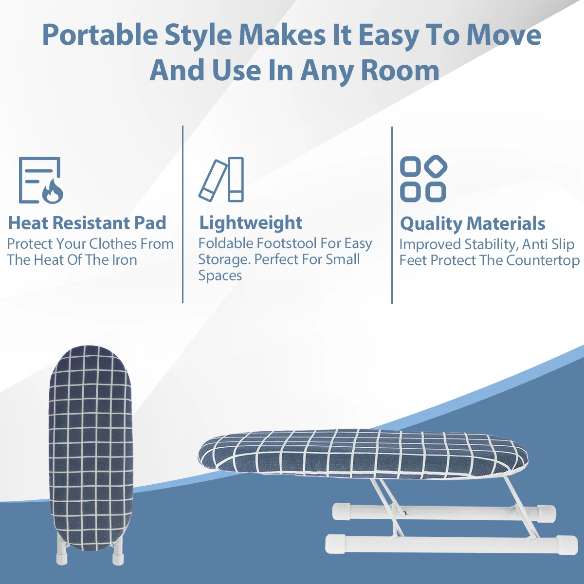 Portable Home Use Ironing Board Foldable Mini Metal Ironing Board  Heat-resistant Stain Resistant Ironing Board for Clothing