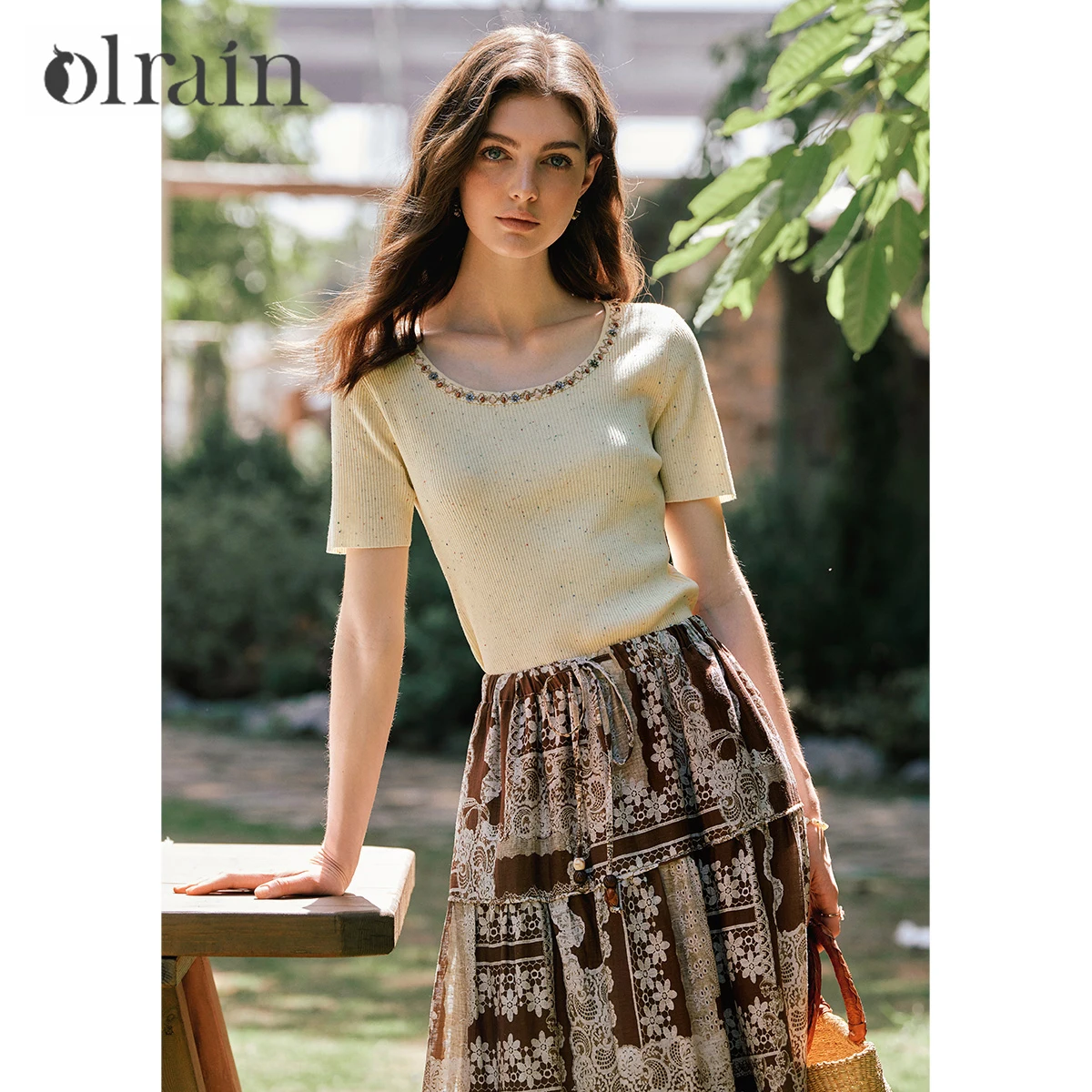 

OLrain светло-желтый шерстяной вязаный джемпер с большим круглым вырезом и бисером, женский летний топ 202, новый топ O57XZ99902