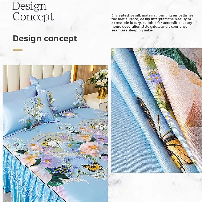 Floral Pattern Bed Skirt Set Mattress Anti Slip Protective Cover for Household Bedding Double Layered Skirt Dustproof Bed Covers 4