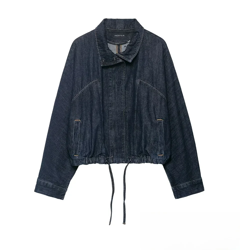 

KONDALA осенняя женская повседневная джинсовая куртка с лацканами на молнии, куртка-рубашка, весна-осень 2021, модная уличная женская крутая ковбойская куртка