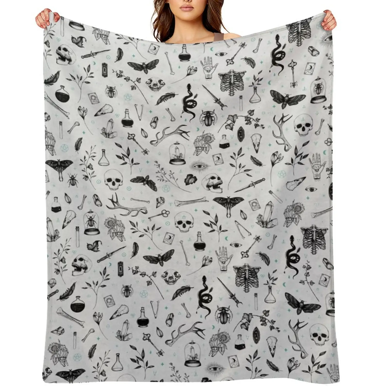 

Black and Grey Witchy Pattern Throw Blanket Summer blankets and throws cosplay anime Comforter Blankets