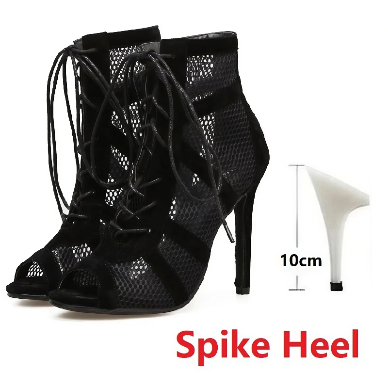 Preto sexy rendas até cross-amarrado sapatos femininos conforto de alta qualidade saltos finos dedo do pé aberto sandálias de dança tornozelo cinta oco para fora bombas