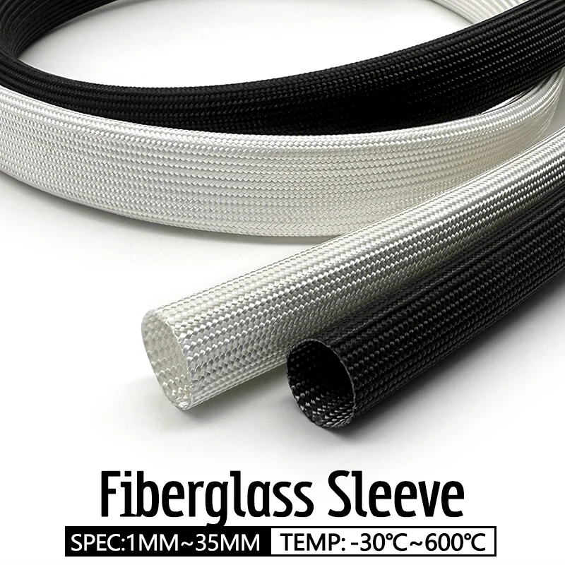 High Temp 600Deg.C Fiberglass Braided Tubing Black/White Flame Proof Insulation Shield Sleeve ID 1/2/3/4/5/6/8/10mm
