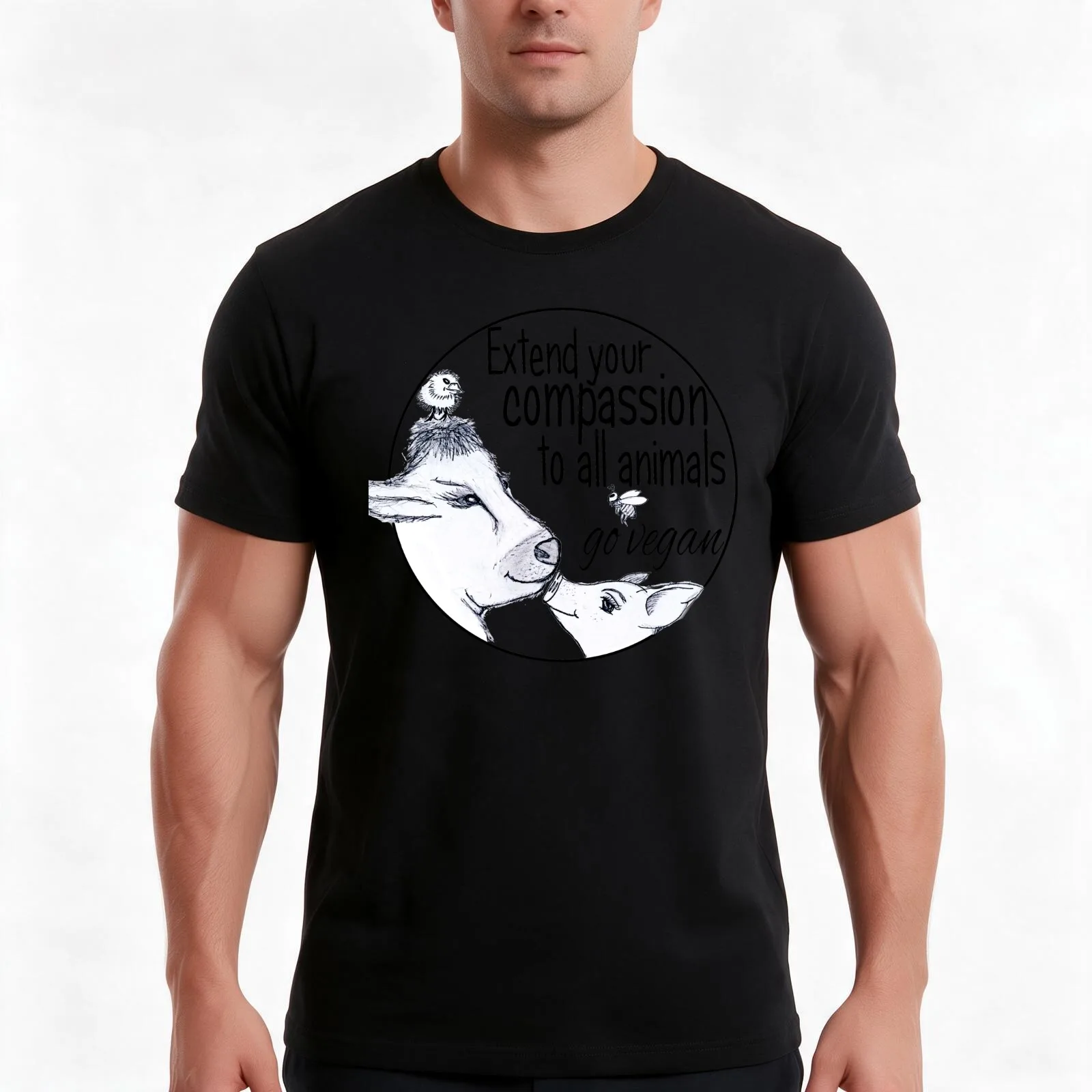 Compassion T-Shirt, Summer Casual Cotton Tee, Oversized Streetwear Tops, Vintage Graphic Print, Loose Fit Short Sleeve
