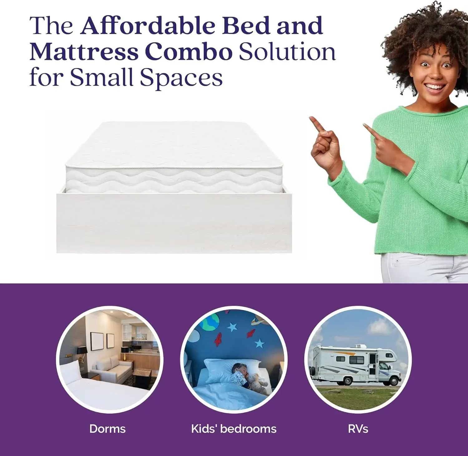 Magnus Set matras dan rangka Platform, Twin, Ivory Oak