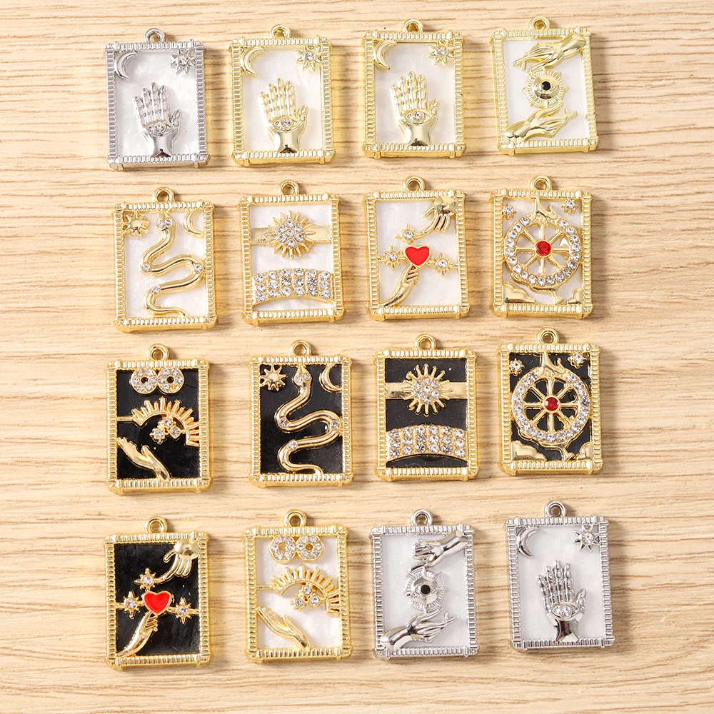 Tusember 5 Stück vergoldete Tarot-Stern-Mond-Böses-Auge-Hamsa-Hand-Anhänger Talisman-Charms für DIY-Schmuckherstellung, Halsketten, Ohrringe – Detail 1