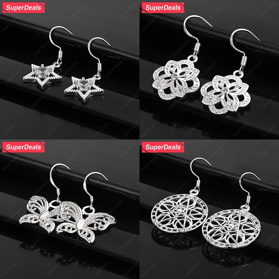 

SuperDeals 925 Sterling Silver Star Butterfly Flower Drop Earrings Women's Exquisite Beautiful Jewelry Earrings Anniversary Gift