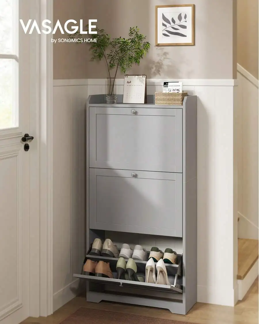 Shoe Cabinet With 3 Flip Drawers, Shoe Storage Cabinet, Adjustable And Removable Dividers, Holds Up To 18 Pairs Of Shoes, Entryw