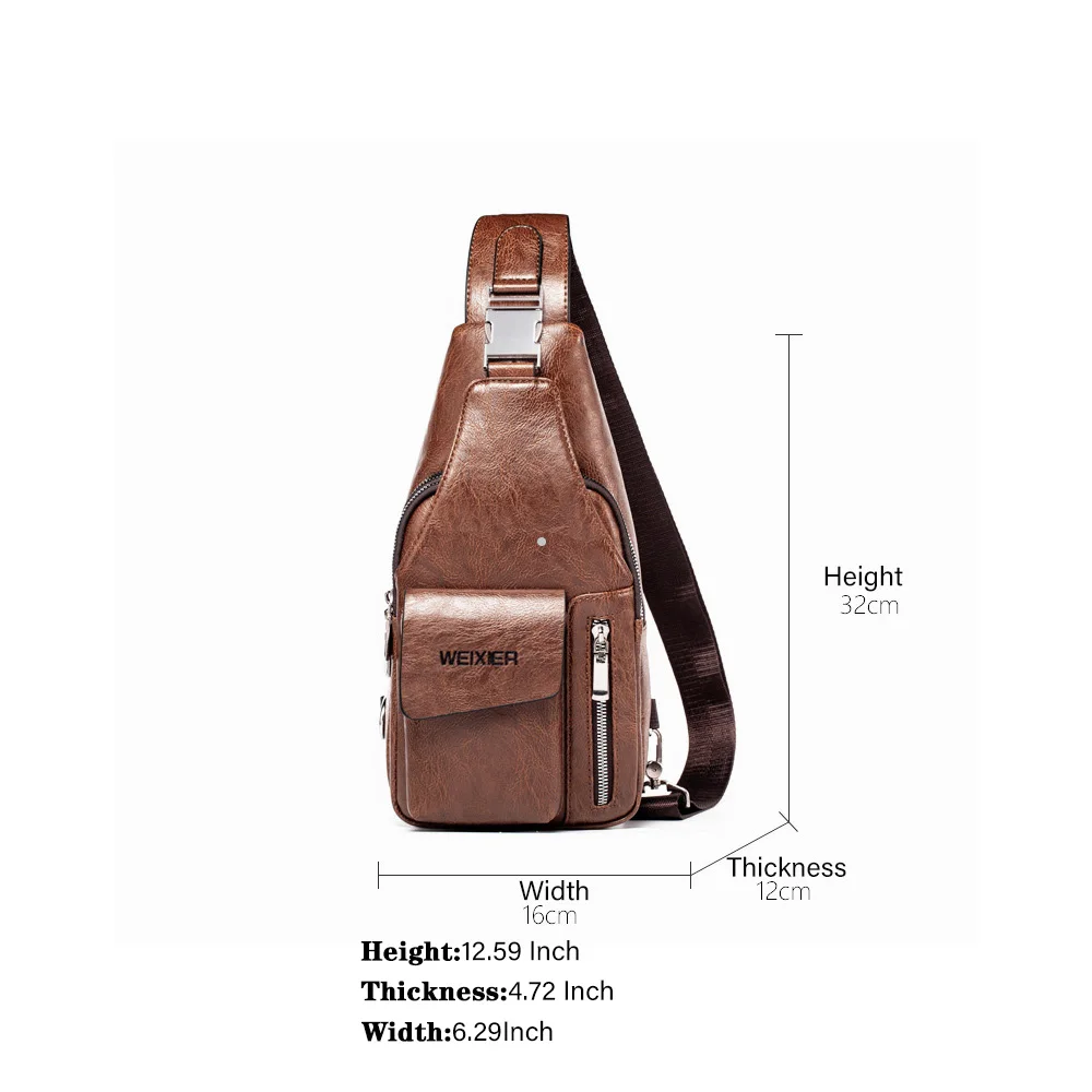 WEIXIER Men Casual Chest Bag Fashion Brand PU Crossbody Bags Multifunctional Waterproof Shoulder Man Outdoor Cycling Chest Bag