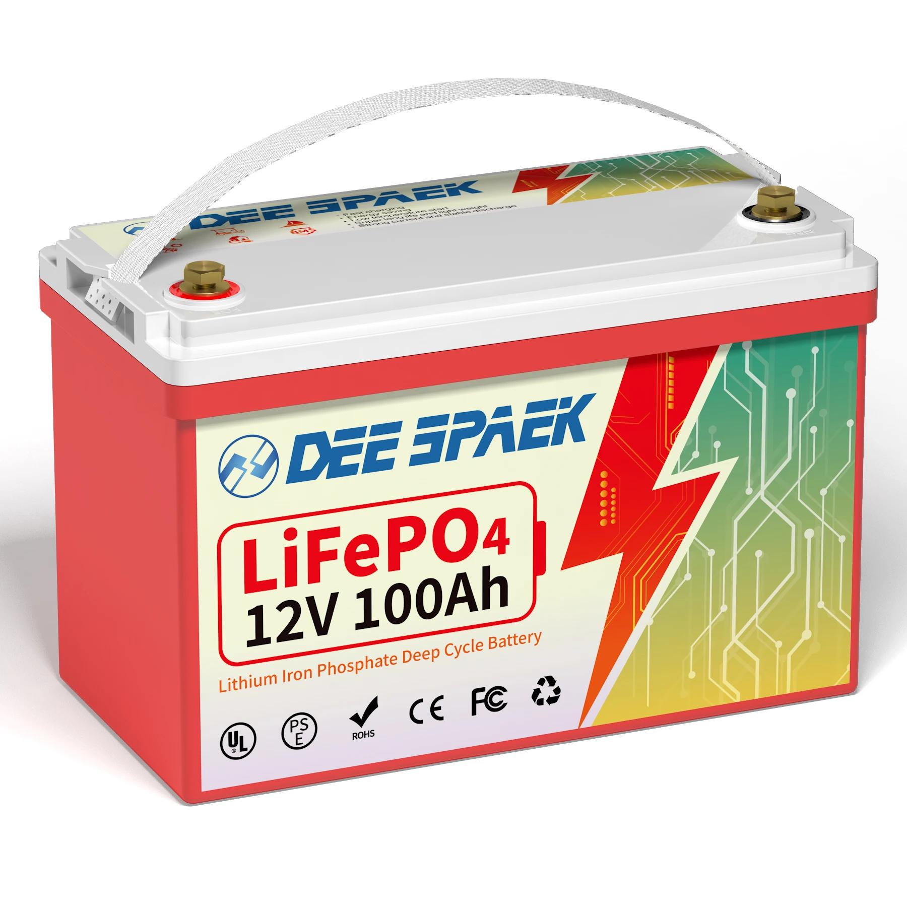 DEESPEAK-LiFePO4 Bateria, 100Ah 1280Wh, 12V 12.8V Built-in BMS, Bateria De Armazenamento De Energia De Ciclo Profundo, para Barco Solar, Empilhadeira, Carrinho De Golfe