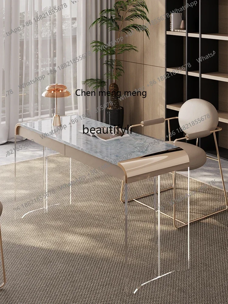 

D178 Light Luxury Luxury Stone Desk Natural Marble Office Desk Study Acrylic Suspension Desk