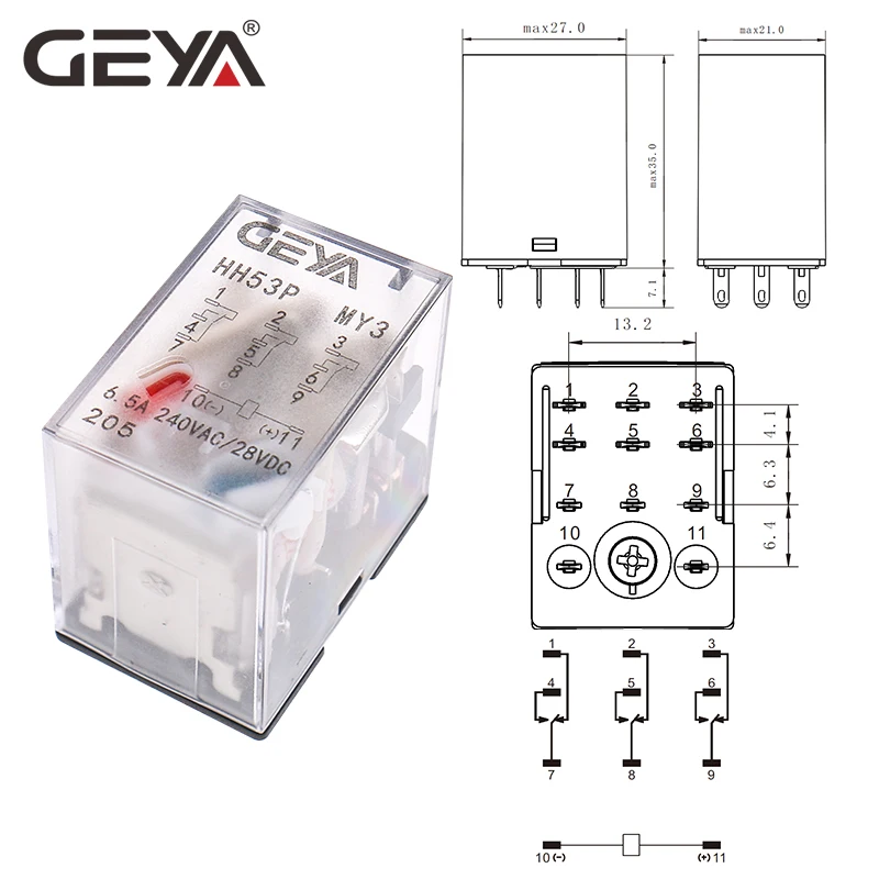 SALE GEYA 11Pins Mini Relay DC5V DC12V DC24V AC110V AC220V HH53P 5A Miniature Electromagnetic General Purpose Relay